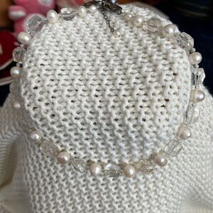 ✨ Crystal Quartz & Freshwater Pearl Chunky Necklace (NWOT) – 12–15mm ✨